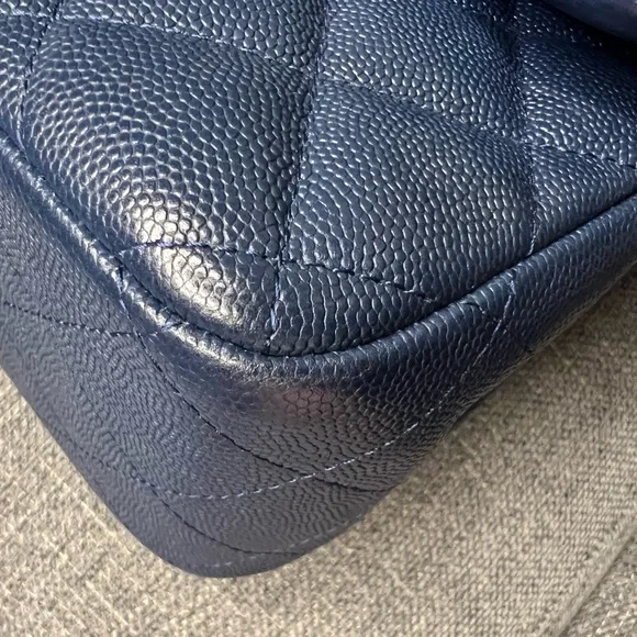 CHANEL classic double flap JUMBO caviar NAVY leather bag - Picture 15 of 16